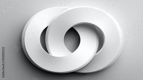 Abstract Geometric Design with Interlocking Rings in Monochrome White and Gray