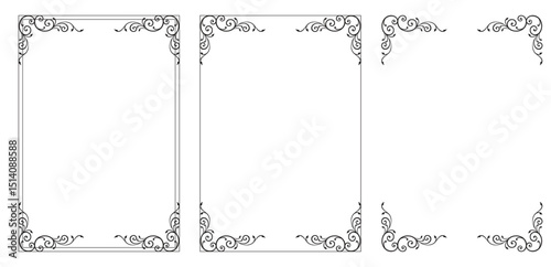 Corner frame, Black art deco frames. frame set. Vintage frames on white background. Wedding design elements