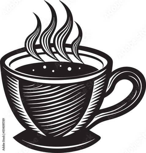 a cup of Coffee with stream silhouette vector on white background