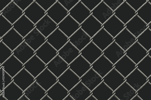 Chain link fence seamless pattern. Realistic metallic wire mesh texture. Industrial security barrier background. Metal grid vector illustration. Protection, boundary, enclosure concept.