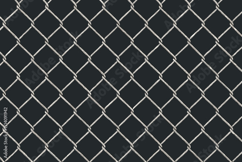 Chain link fence seamless pattern. Metal wire mesh texture on dark background. Industrial grid wallpaper for security or boundary. Repeating diamond steel netting vector illustration.