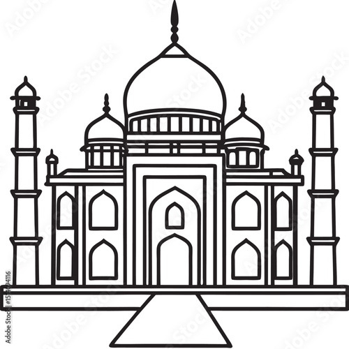 Line art illustration of the taj mahal a famous indian monument showcasing historical architecture.