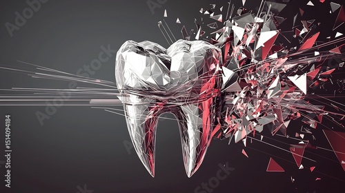 Tooth composed of geometric shapes and lines creating a dynamic and abstract visual
