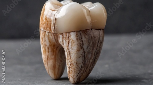Tooth with a unique texture such as marble or wood adding a touch of unexpected artistry