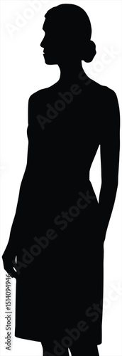 Classic vector silhouette of a dignified woman in profile, featuring a refined hairstyle and modest attire, ideal for historical, educational, or vintage-inspired design projects.