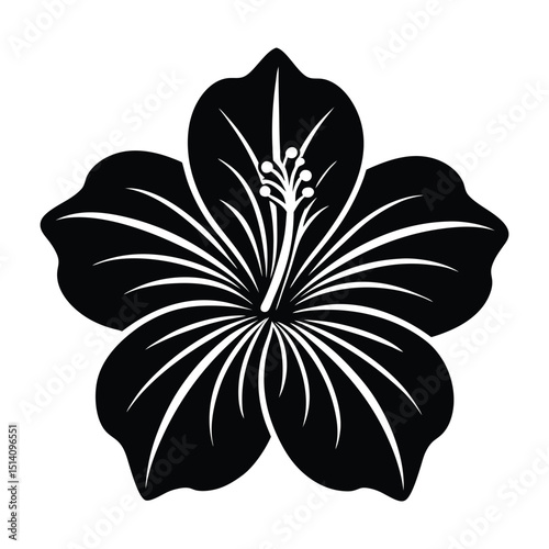 hibiscus icon with five large petals and a small stamen in the center silhouette vector illustration on white background