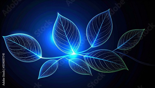 Glowing Leaves Branch, Abstract Art