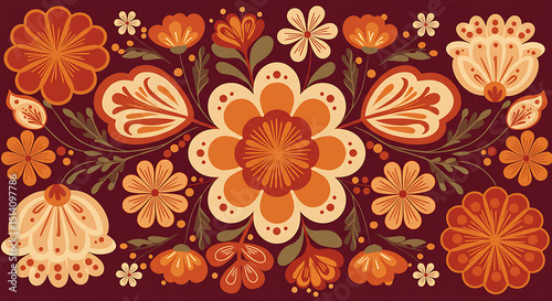 Wallpaper Mural A vibrant and colorful floral illustration showcases a symmetrical design with intricate details, perfect for decorative purposes and adding a touch of nature's beauty. Torontodigital.ca