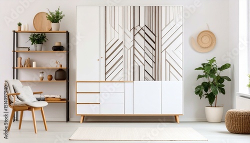 Modern Living Room with Geometric Cabinet