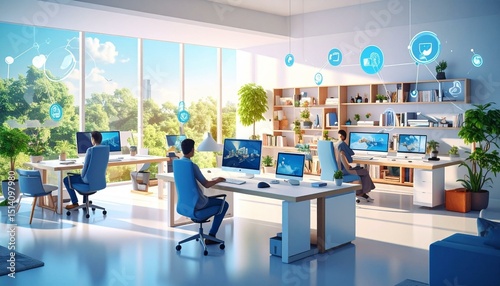 Modern Office Workers Using Computers