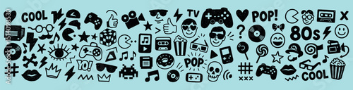 Edgy Hand-Drawn Doodle Icons with Rock and Punk Vibes