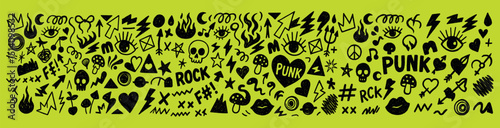 Grunge Rock Doodle Icons with Alternative Symbols