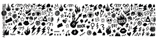 Grunge Rock Doodle Icons with Alternative Symbols
