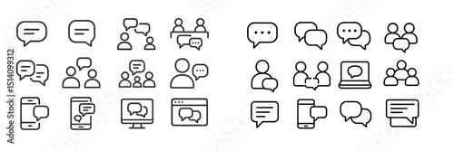 Communication icons representing conversations across various devices and settings in modern society