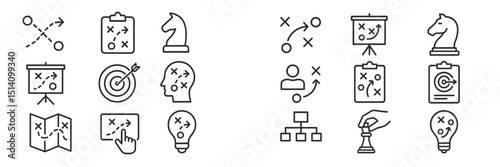 Strategic planning illustrations depicting various tactics and ideas in business and game scenarios