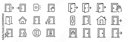 Visual guide showing different door symbols for entry and exit activities in various scenarios