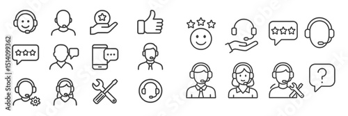 Customer support icons illustrating various services and interactions in a modern service environment