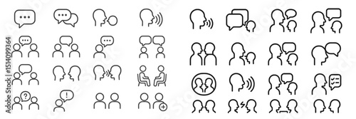 Conversation icons representing various forms of dialogue and interaction among people in a modern design style