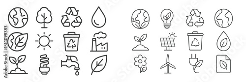 Icons representing sustainability, recycling, and eco-friendly practices in a modern design