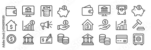 Financial icons representing banking, transactions, and savings in a modern design for educational and professional use