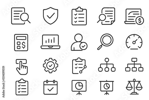 Collection of minimalist icons representing various business and technology concepts suitable for presentations and reports