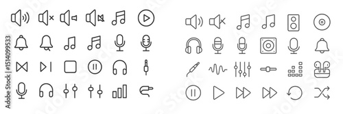 Collection of various audio and music icons displayed in a grid format for digital design purposes