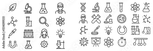 Collection of lab and science icons illustrating various scientific concepts and tools for educational purposes