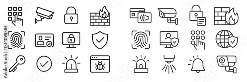 Collection of security icons representing various aspects of surveillance and protection in digital environments