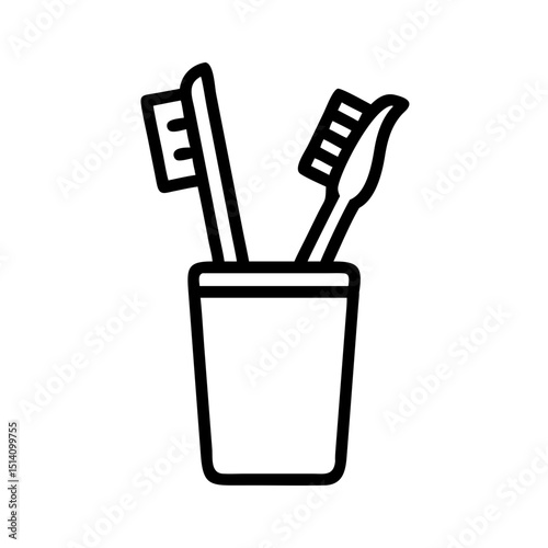 Modern toothbrushes placed in a holder for daily oral care, icon, vector  