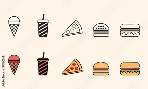 Fast Food Icon in Line and Colorful Vector Style on White Background