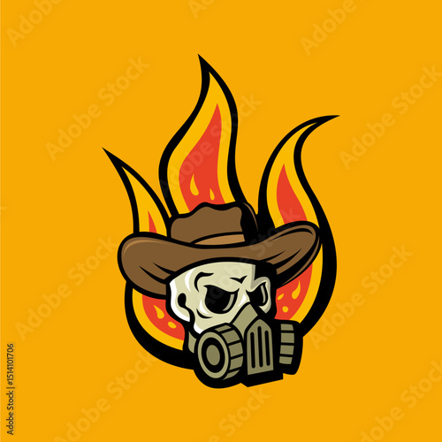 Skull with hat on fire background