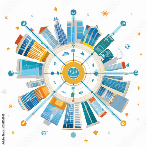 Overhead view of smart infrastructure network in a city grid.