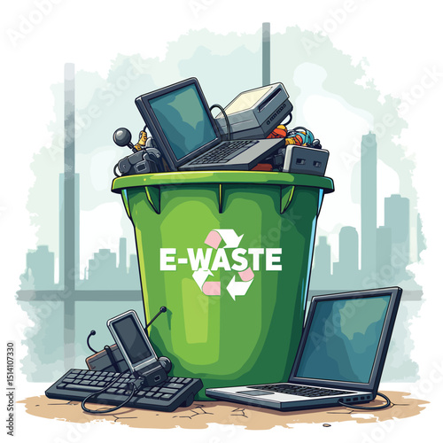 E waste recycling bin full of electronic devices for proper disposal and environmental protection act