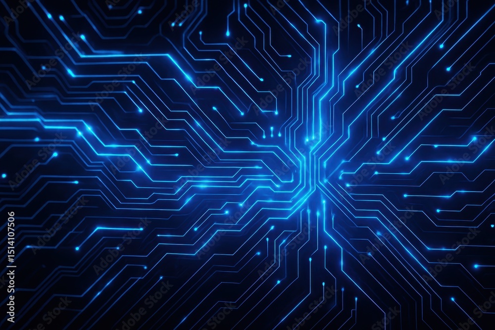 Obraz premium Futuristic Blue Neon Digital Circuit Board with Glowing Data Streams Abstract Technology Background