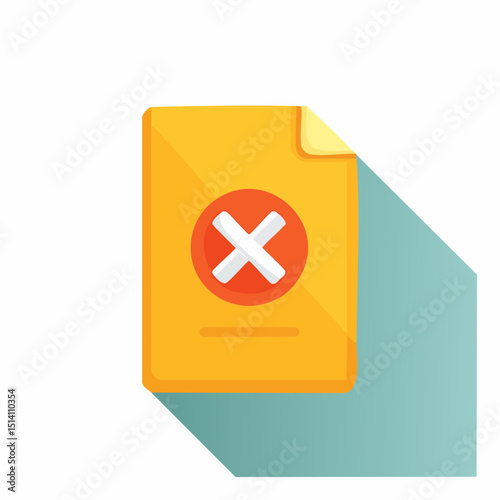 Flat Design File with Cross Symbol Unsuccessful Document Error Icon Graphic