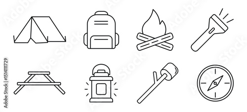 set Summer Camping Icons, The minimal and versatile design is perfect for infographics, mobile apps, websites, and print materials.