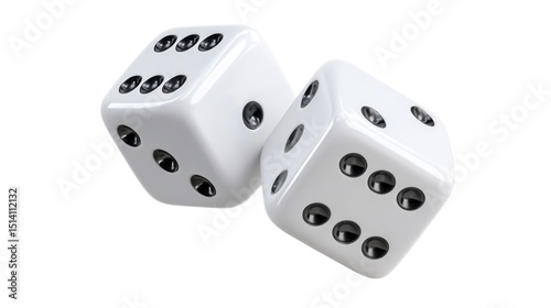 Two white dice showing six and five on a clean surface  