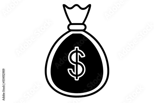 Money bag icon black and white dollar sign finance wealth