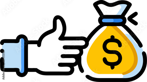 Hand receiving money bag financial transaction success