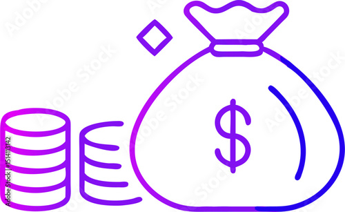 Money bag and stack of coins financial success wealth
