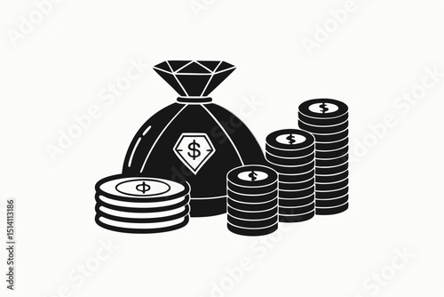 Money bag diamond coins wealth riches fortune success finance