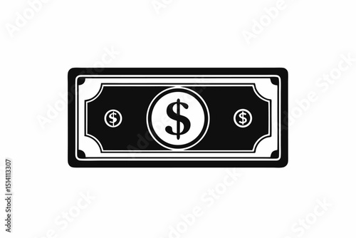 Simple black and white icon of a dollar bill