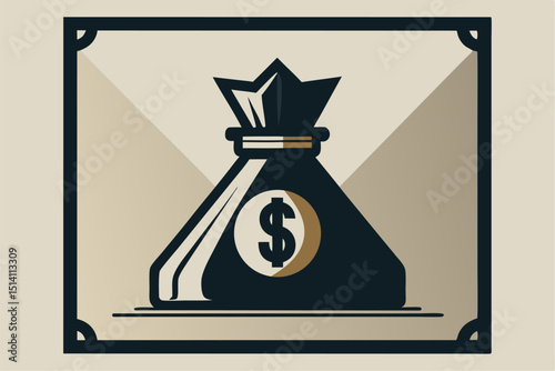 Retro style money bag illustration financial wealth success