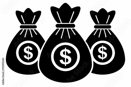 Three money bags filled with dollars wealth finance icon
