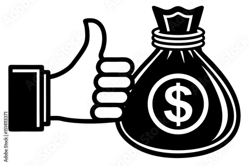 Thumbs up money bag success financial wealth