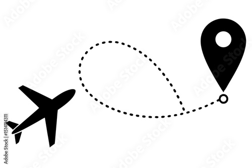 Airplane flight path destination travel journey icon