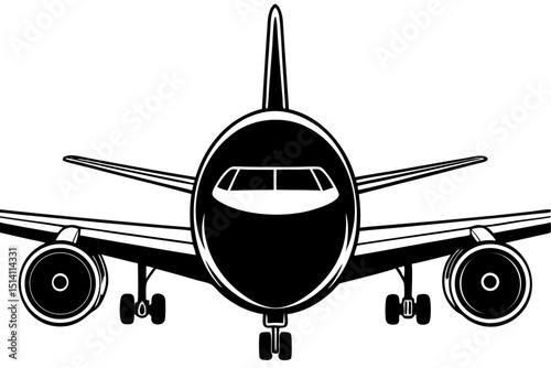 Airplane front view black and white illustration travel transportation
