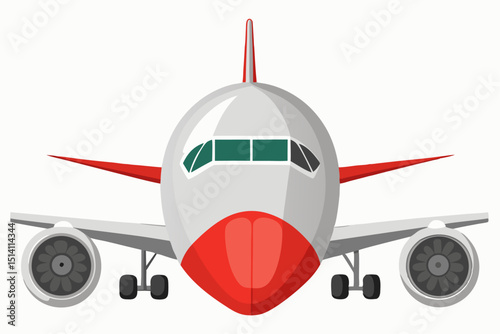 Airplane front view red and white jet aircraft travel transportation