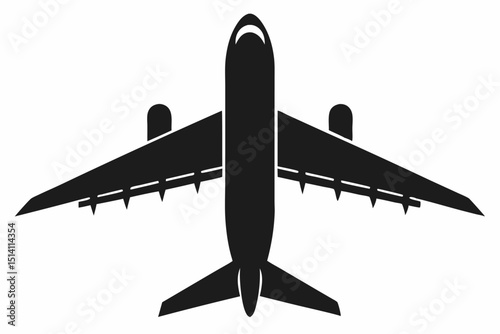 Airplane icon black silhouette top view travel flight journey