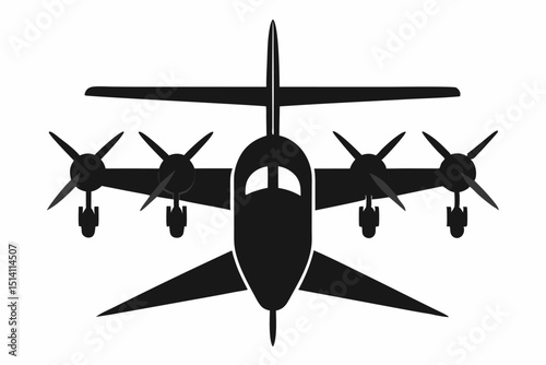 Black silhouette of a propeller airplane icon